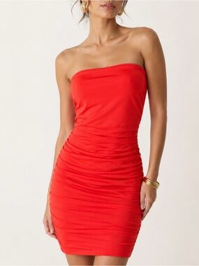 NWT Strapless Ruched Bodycon Dress - Neon Orange Size M